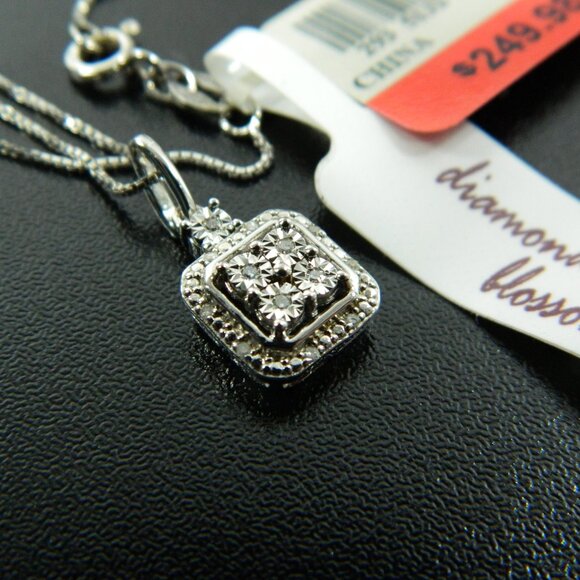 Diamond Blossom Necklace Diamonds set in Sterling Silver appx 1/20ctw - Picture 4 of 8